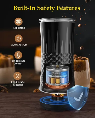 Vista 4 de Espumador de leche eléctrico 4 en 1 y vaporizador de leche, diseño elegante antideslizante, vaporizador de leche caliente y fría con control