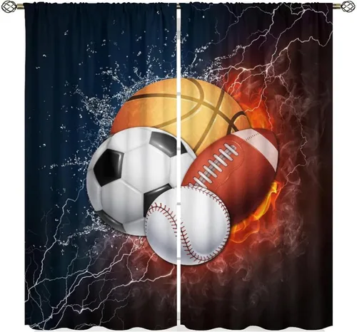 Vista 11 de Cortinas de fútbol, tratamientos de ventana con tema deportivo para niños, decoraciones de fútbol americano para niños, decoraciones de bola