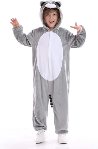 Vista 2 de Disfraz unisex de animales para niños pijamas de animales con capucha para niños disfraz de Halloween para niños y niñas
