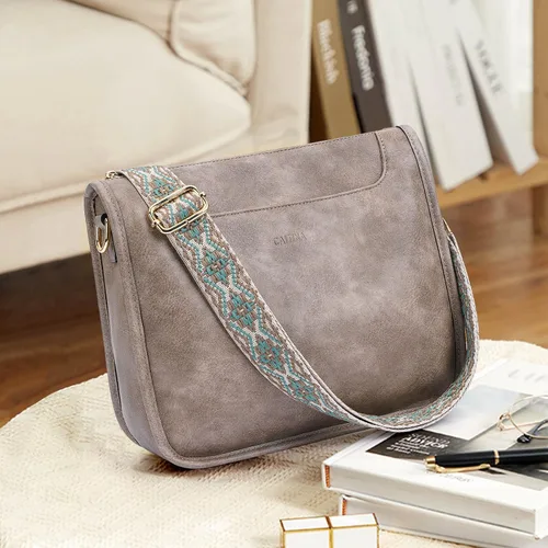 Vista 7 de Bolsos cruzados para mujer, de cuero vegano a la moda, con 2 correas ajustables, bolsos de hombro para mujer