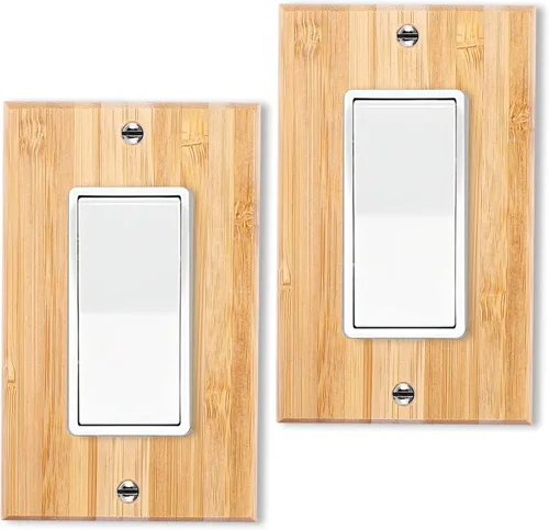 Vista 15 de Placa de Interruptor de Luz Dúplex de Palanca de Madera Maciza de 1 Gang, 4.5" x 4.5", Cubierta de Interruptor de Luz de Bambú de Madera Cruda
