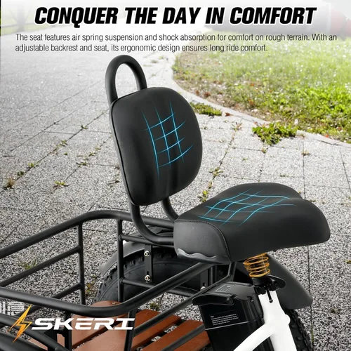 Vista 4 de Skeri Triciclo eléctrico para adultos, motor Etrike de 750 W (pico 1350 W), triciclo eléctrico plegable de 20 x 4 pulgadas, batería de 48 V13Ah