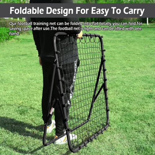 Vista 4 de Red de rebote ajustable para fútbol Entrenador de fútbol con marco de acero Red de rebote plegable portátil para práctica de pases y tiros