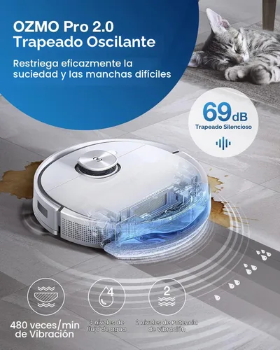 Vista 2 de ECOVACS DEEBOT TEO+ Robot aspirador y trapeador combinado con estación de vacío automático, mapeo láser de precisión, mapas 3D, trapeador oscilante