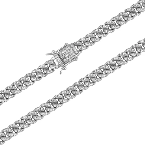 Vista 3 de Master Of Bling Pulsera de plata de ley con diamantes de moissanita de 0.236in, cadena de eslabones cubanos de Miami, joyería de hip hop, probador