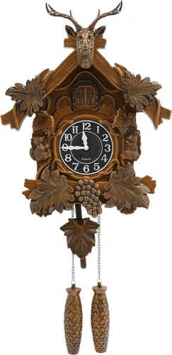 Vista 10 de TFCFL Reloj de pared de cuernos, movimiento de cuarzo silencioso, funciona con pilas, reloj de pared con péndulo y carillón de pájaro de cuco
