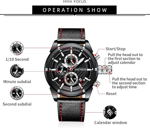 Vista 4 de MF MINI FOCUS Relojes de cuero para hombre, clásico, a la moda, casual, de lujo, impermeable, con calendario luminoso