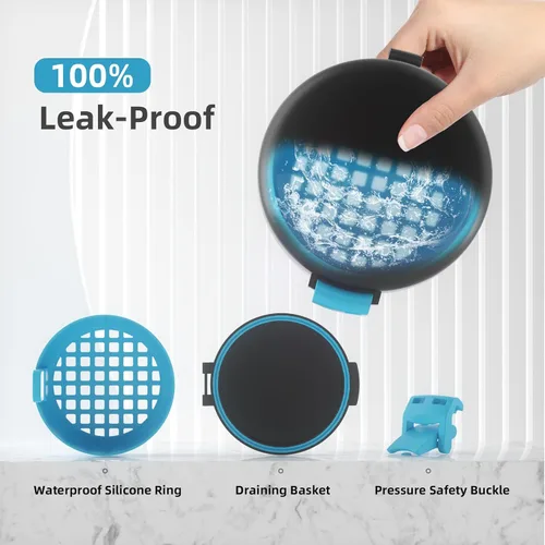 Vista 3 de BVN Taza de baño de dentadura a prueba de fugas para viajes, taza de dentadura para remojar dentaduras, estuche de limpieza retenedor con colador