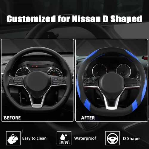 Vista 5 de West Llama Funda para volante de automóvil de fondo plano para Nissan, cubierta de volante en forma de D para Rogue, Altima, Kicks negro