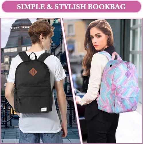 Vista 7 de Kasqo Mochila escolar, mochila clásica ligera y resistente al agua de 17 pulgadas para hombres, mujeres, adolescentes, niñas, niños y niños a