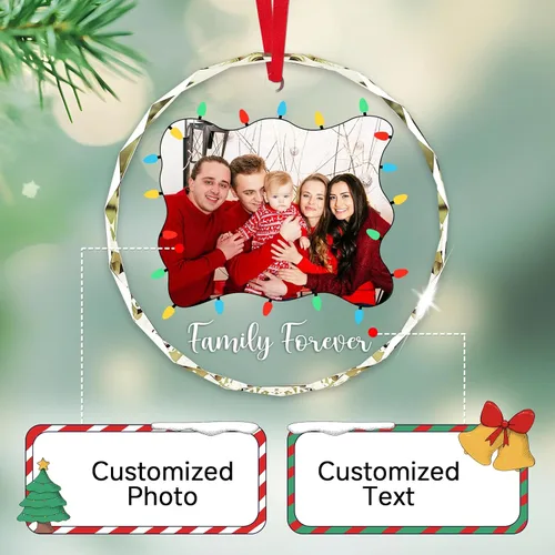 Vista 3 de Adornos de Navidad personalizados con foto, adorno de imagen de vidrio personalizado con nombres, decoración de cristal de árbol de Navidad, regalo