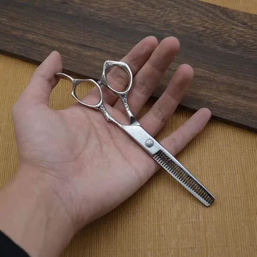 Vista 2 de Tijeras de corte de pelo de acero de dos lados para adelgazar los dientes de corte de peluquería peluquería peluquería salón de afeitar