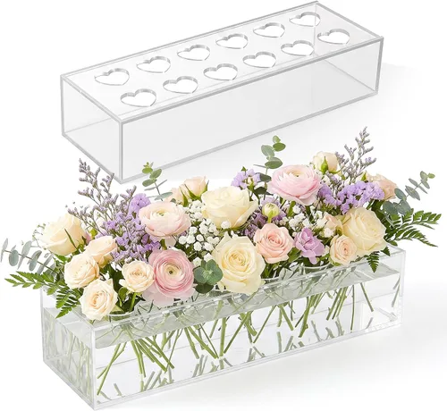 Vista 7 de Paquete de 2 jarrones de acrílico rectangulares, jarrón de acrílico transparente, centro de mesa floral de 24 pulgadas de largo para decoración de 2