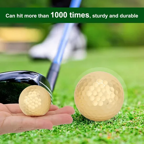 Vista 4 de 4 pelotas de práctica de golf chapadas en oro, doble capa, portátiles, profesionales, de alta visibilidad, duraderas, fáciles de llevar, regalo