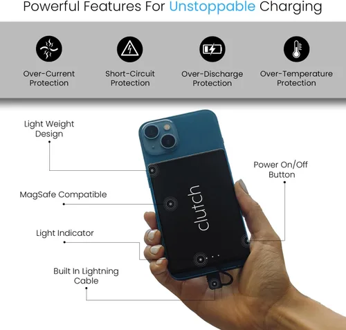 Vista 4 de Clutch Cargador Portátil Pro para iPhone para Viajes 5000 mAH Aprobado por TSA Magnético Seguro para Avión Cargador Portátil solo Compatible