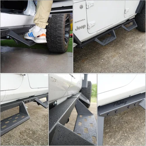 Vista 7 de Estribos laterales compatible con Jeep 2018-2025 Wrangler JL JLU Unlimited 4 puertas, solo 4 puertas, color negro mate con recubrimiento en polvo