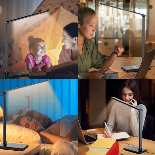 Vista 6 de Lámpara de escritorio LED Ambertronix con puerto de carga USB, luz de escritorio regulable para lectura y cuidado de los ojos para el hogar, con 5
