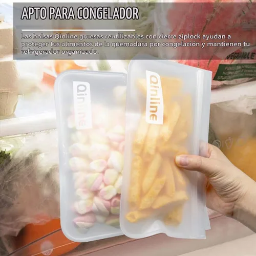 Vista 7 de Qinline Bolsas reutilizables para guardar alimentos - paquete de 24 bolsas aptas para lavavajillas, bolsas reutilizables libres de BPA