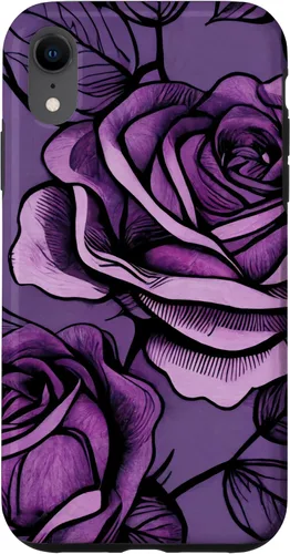 Vista 8 de iPhone 15 Patrón de rosas en estuche morado