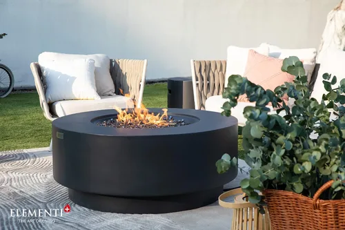 Vista 6 de AMS Chimenea Elementi Plus Nimes Mesa redonda de gas propano de hormigón gris oscuro (propano líquido)