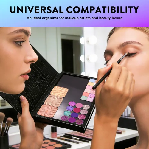 Vista 8 de Paleta de maquillaje magnética vacía grande con soporte plegable (capacidad para 60 sartenes estándar) – Estuche organizador profesional de sombra