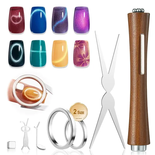 Vista 13 de modelones Juego de imanes de ojo de gato, esmalte de gel francés con corazón de ojo de gato, kit de herramientas de uñas de doble cabeza 5 en 1