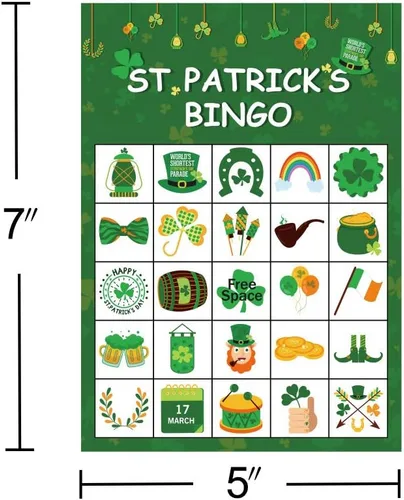 Vista 5 de Omgouue Juego de bingo irlandés de trébol del día de San Patricio, suministros de fiesta verde para 24 jugadores