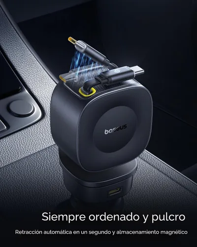 Vista 6 de Baseus Cargador de coche retráctil de 163 W USB C de carga rápida, PrimeTrip VR2 Max 4 en 1, cargador de coche rápido con cable USB C retráctil dual