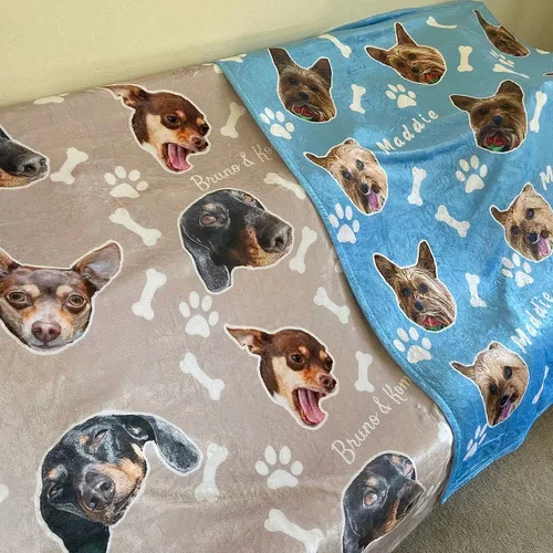 Vista 6 de Manta personalizada de fotos y textos para bebés, niños y adultos. Manta facial de forro polar personalizada, regalos personalizados para perros