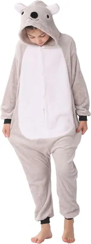 Vista 4 de Disfraz de animal para niños, pijama de franela para niños, cosplay, para niños y niñas, Halloween, cálido de felpa de una pieza, koala