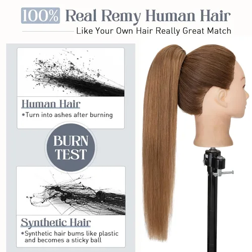 Vista 86 de Rich Choices Extensión de cola de caballo con clip de garra, cabello humano real, una pieza, extensiones de cabello largo Remy para mujer, #18P613