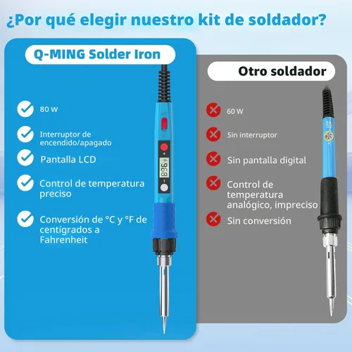 Vista 4 de Kit de soldador, 80W 110V LCD Lápiz de soldadura digital con calentador de cerámica, herramientas de soldadura portátiles con 5 puntas, soporte