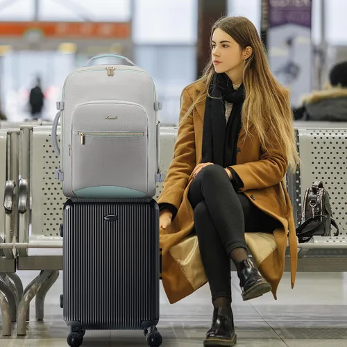 Vista 9 de LOVEVOOK Mochila de viaje grande de 40L para mujeres y hombres, mochila de mano aprobada por aerolíneas, Gris- verde, Mochila de viaje