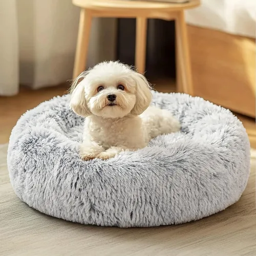 Vista 23 de JOLLYVOGUE - Cama para perros y gatos, cama relajante y antiestrés para mascotas y perros pequeños, cojín esponjoso en forma de dona para mascotas