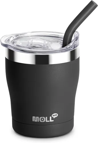 Vista 23 de Taza para niños Mollcity - Vaso de 9 oz con tapa y pajita de acero inoxidable, vaso aislado al vacío de doble pared para niños, a prueba