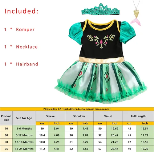 Vista 2 de WOPLAY 3 piezas de disfraces para bebés y niñas mameluco de princesa para Halloween Navidad Año Nuevo con collar