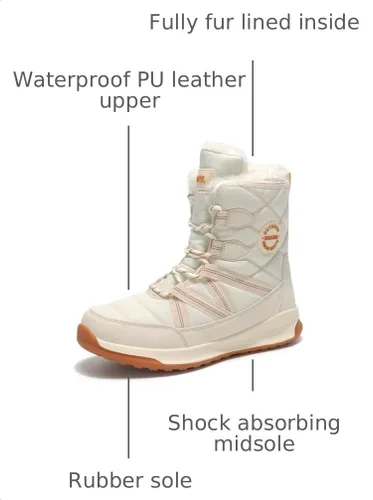 Vista 3 de TSIODFO Botas de moda para mujer, de invierno, impermeables, para exteriores, de cuero, color rosa dulce 566 Beige