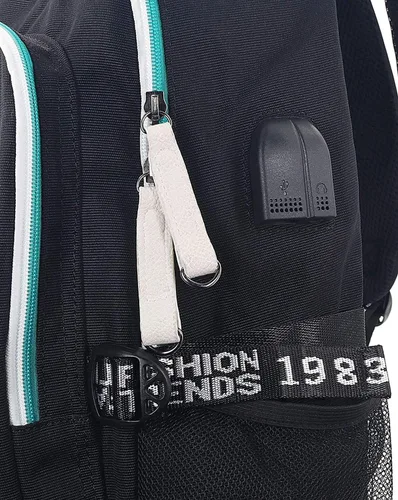 Vista 5 de Roffatide Mochila de anime para laptop con puerto de carga USB y puerto para auriculares, color negro