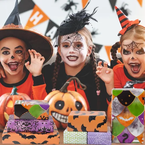 Vista 7 de Dtiafu Papel de regalo de Halloween para niños, niñas, mujeres, hombres y niños, 10 hojas de papel de regalo de fantasma gótico con patrones