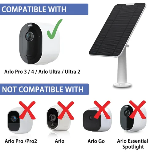 Vista 3 de Panel solar de 4 W y 6 V compatible con Arlo Pro 3/Pro 4/Ultra/Ultra 2/Go 2, incluye soporte de pared seguro, IP65 resistente a la intemperie, cable