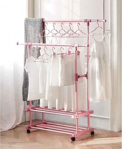 Vista 7 de UNNS Tendedero plegable para secar el suelo, 3 capas, plegable, soporte para ropa sucia, ruedas rodantes, adecuado para balcón, lavandería