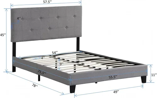 Vista 2 de Epinki Base de cama tapizada de tamaño matrimonial con cabecera moderna de tela de lino capitoné con botones, soporte de listones de madera