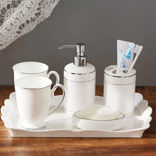 Vista 6 de Juego de accesorios de baño, 5 piezas, accesorios de baño, juego completo de accesorios de baño para apartamento