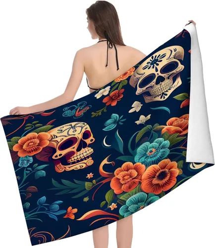 Vista 15 de Duerme en tu toalla de playa con patrón de flores de perezoso, sin arena, de secado rápido, extra grande, ligera, para viajes, para adultos