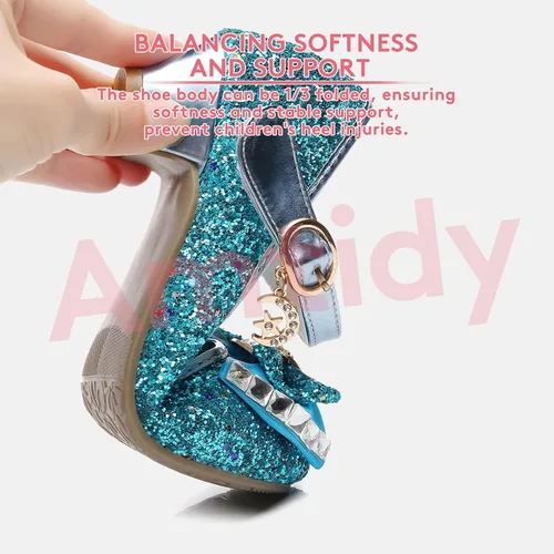 Vista 5 de Amtidy Zapatos de vestir para niñas, zapatos de fiesta de boda Mary Jane, zapatos con purpurina para damas de honor, tacones de princesa