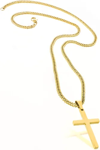 Vista 8 de Tuewut Collar de cruz para hombre collar con colgante de cruz lisa de acero inoxidable y oro plateado para hombre cadena cubana de 18 a 26 pulgadas