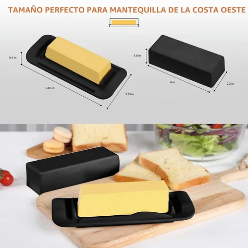 Vista 5 de Mantequillera de bambú con tapa y cuchillo, pequeño recipiente para mantequilla para un palo de mantequilla, recipiente para mantequilla para Negro