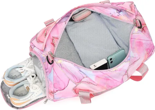 Vista 8 de BLUBOON Bolsa de lona para niñas y niños, bonita bolsa de gimnasio con compartimento para zapatos y separación húmeda, bolsa de viaje deportiva