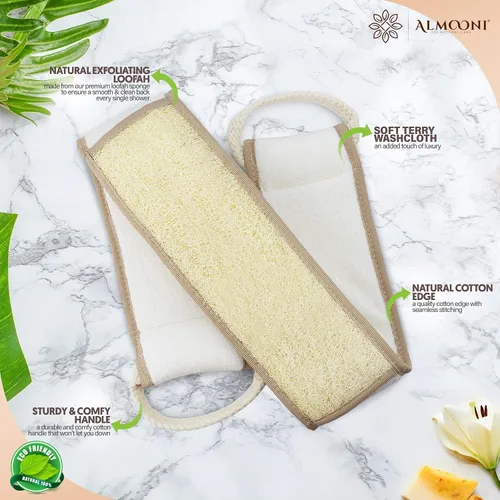 Vista 4 de Esponja exfoliante de primera calidad, esponja de lufa para la espalda, almohadilla de lufa y paquete de lufa facial, fabricado con esponja natural