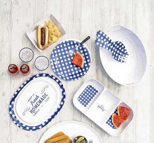 Vista 2 de Abode Homewares Homemade Navy Gingham - Platos de melamina duraderos de 10.5 pulgadas, resistentes a los golpes y aptos para lavavajillas, vajilla